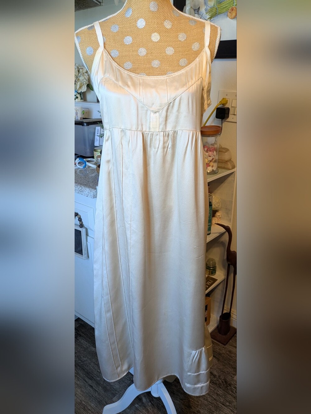 Indigo 100% Silk Champagne Gold Midi Dress Size 12 Classic Elegant